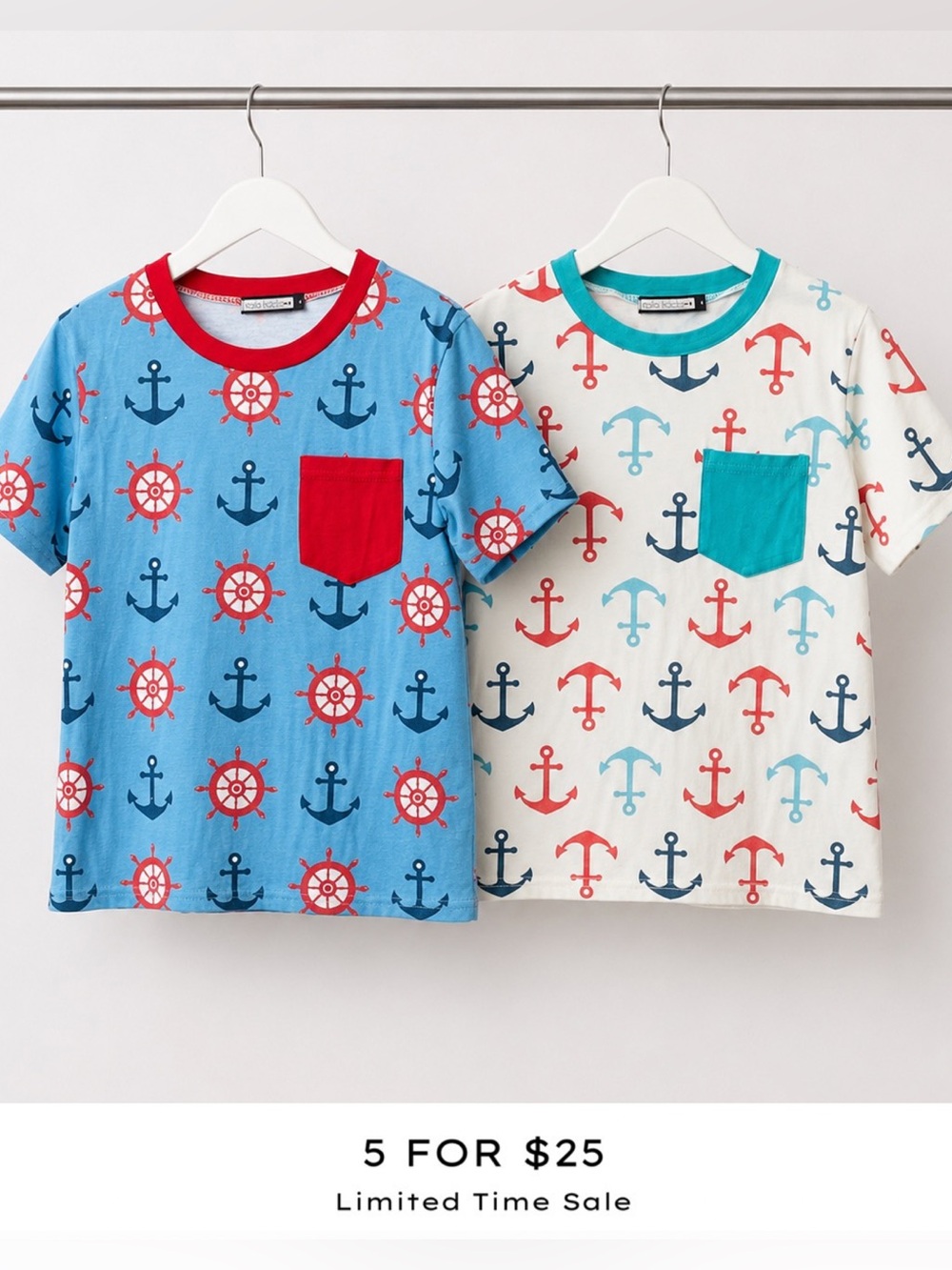 Boys Size 4 Matching Nautical Shirts Neatie Kiddie Anchor Pocket Tee Set